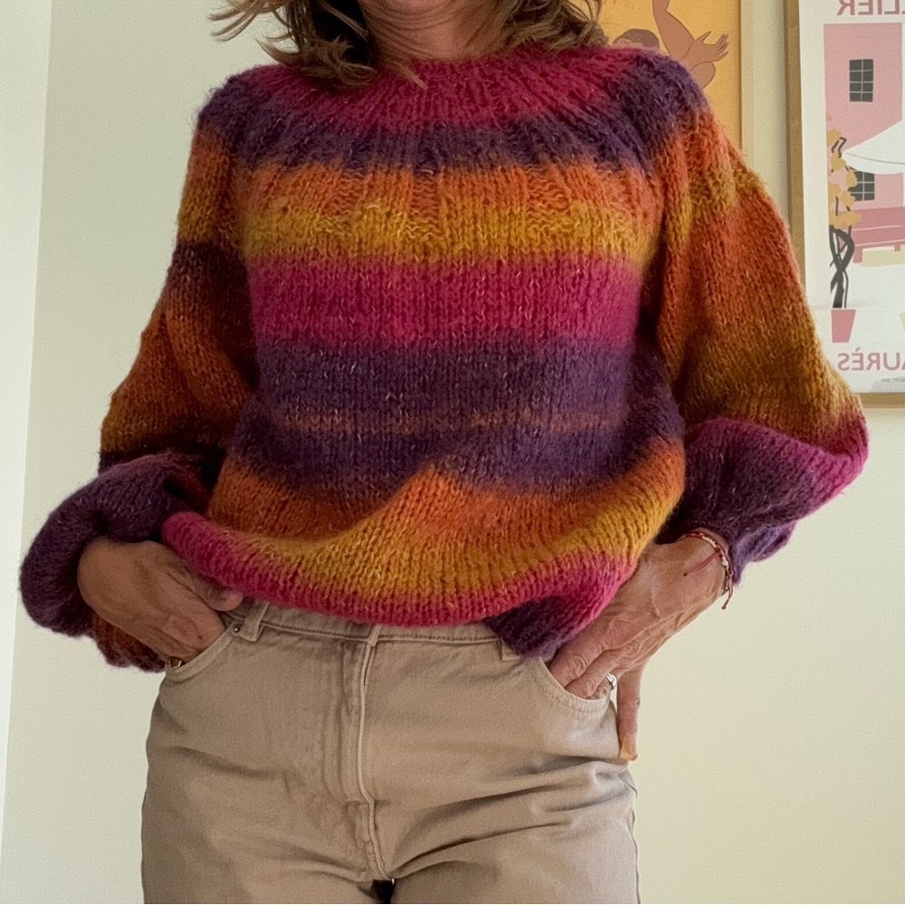 Colorful home knitted Striped Sweater